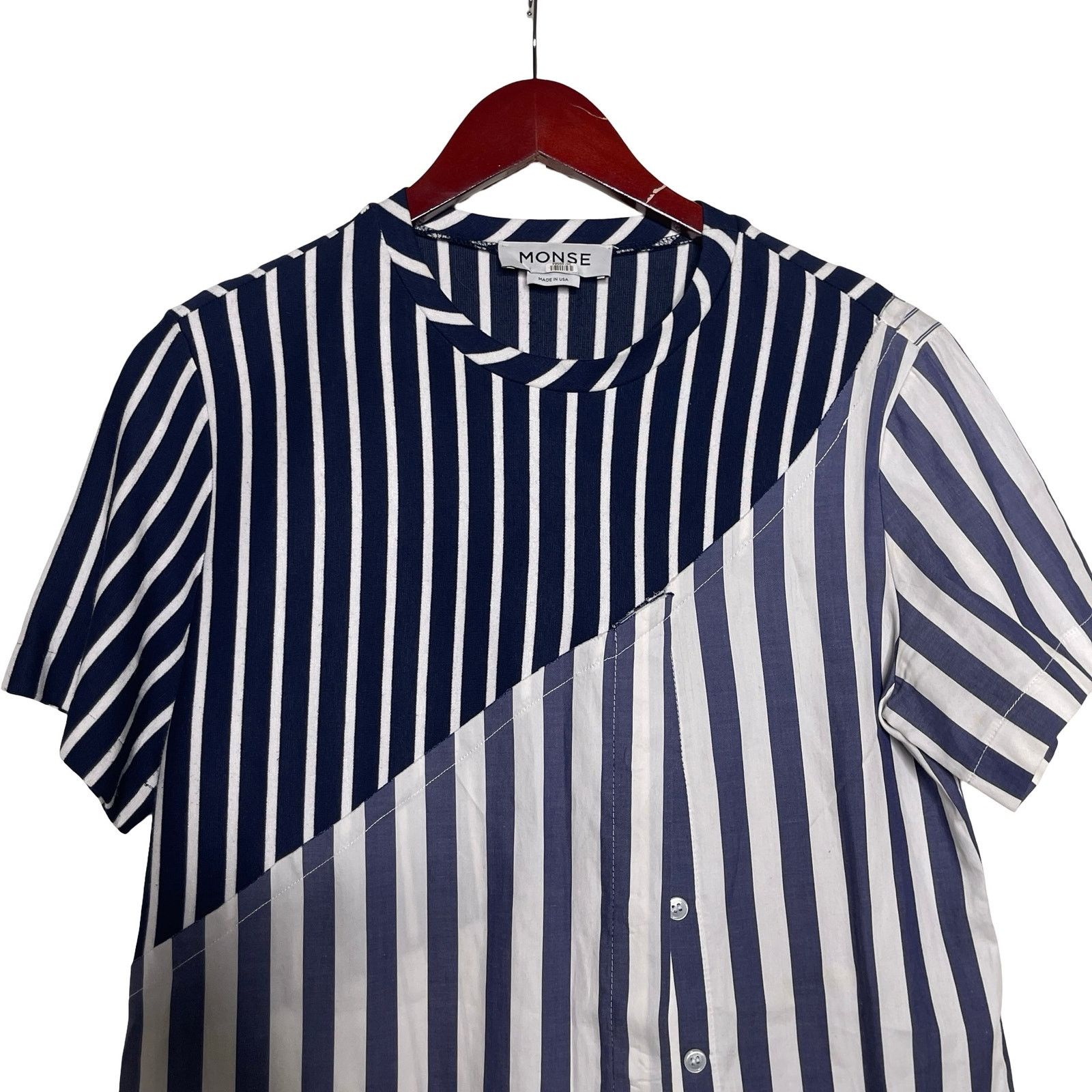 MONSE Monse navy blue and white striped asymmetrical shirt sz S Size S / US 4 / IT 40 - 4 Thumbnail