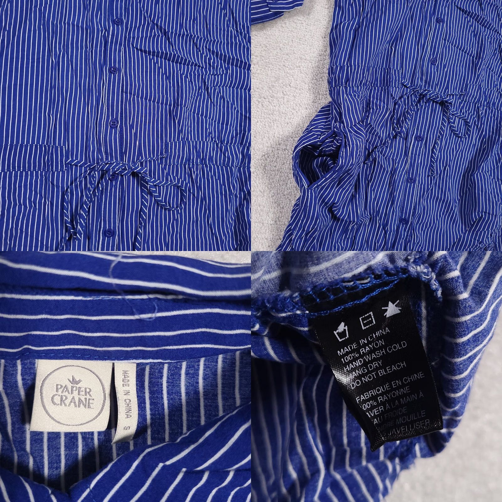 Vintage Paper Crane Shirt Womens S Blue Dress Sleeve Button Tie Front Size S / US 4 / IT 40 - 9 Thumbnail