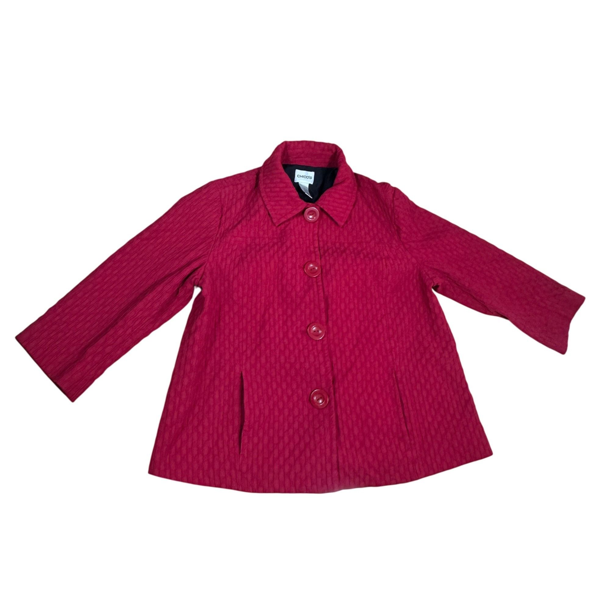 Chicos Chico’s Red Quilted Crop Blazer Jacket Size 1 Small Lined Bu Size S / US 4 / IT 40 - 1 Thumbnail