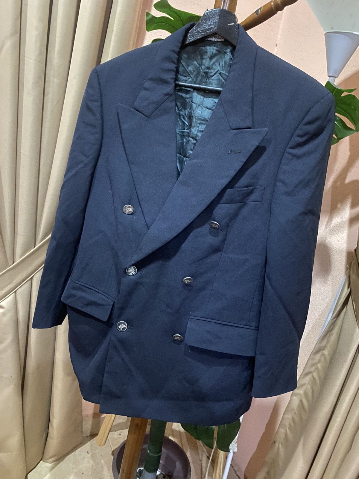 Burberry Vintage 80s Union-Made Double Breasted Blazer Size US M / EU 48-50 / 2 - 2 Thumbnail