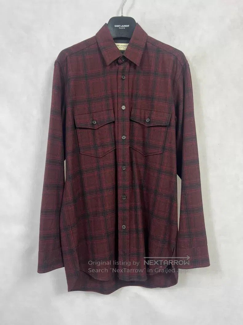 Saint Laurent Paris Saint Laurent Paris size 39 Burgundy Plaid Wool Shirt Size US S / EU 44-46 / 1 - 1 Thumbnail