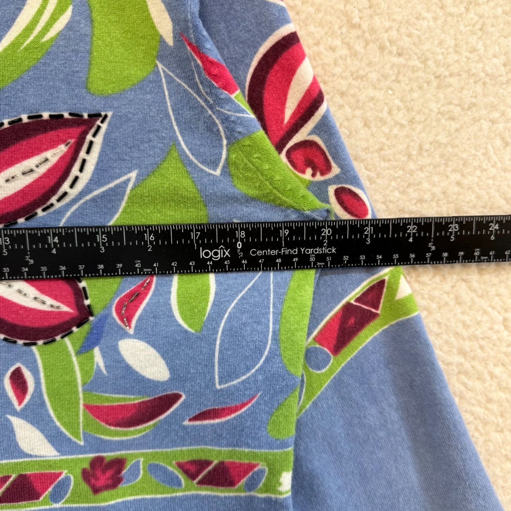 Vintage VINTAGE Top Shirt Beaded Blue Floral V-Neck 3/4 Sleeve Boho Grunge Women's M Size M / US 6-8 / IT 42-44 - 4 Thumbnail
