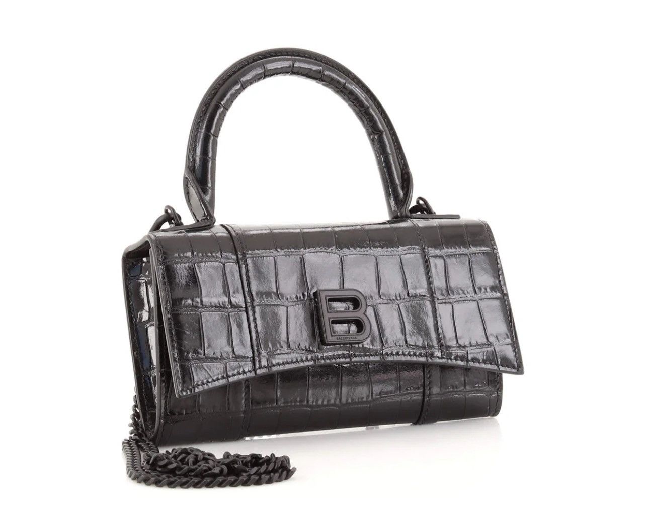 Balenciaga Hourglass Croc Embossed Leather Top Handle Bag Size ONE SIZE - 1 Thumbnail