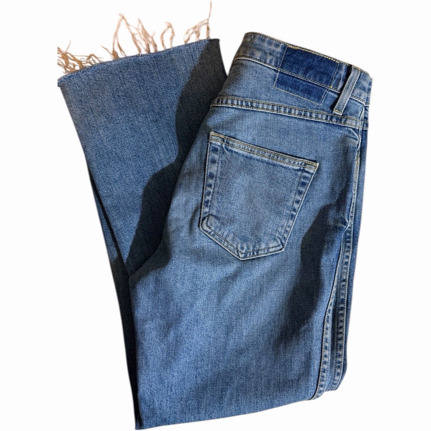 AMO AMO High Rise Kick Crop Jeans Womens 29 Blue Raw Hem 27 Inse Size 27" / US 4 / IT 40 - 3 Thumbnail
