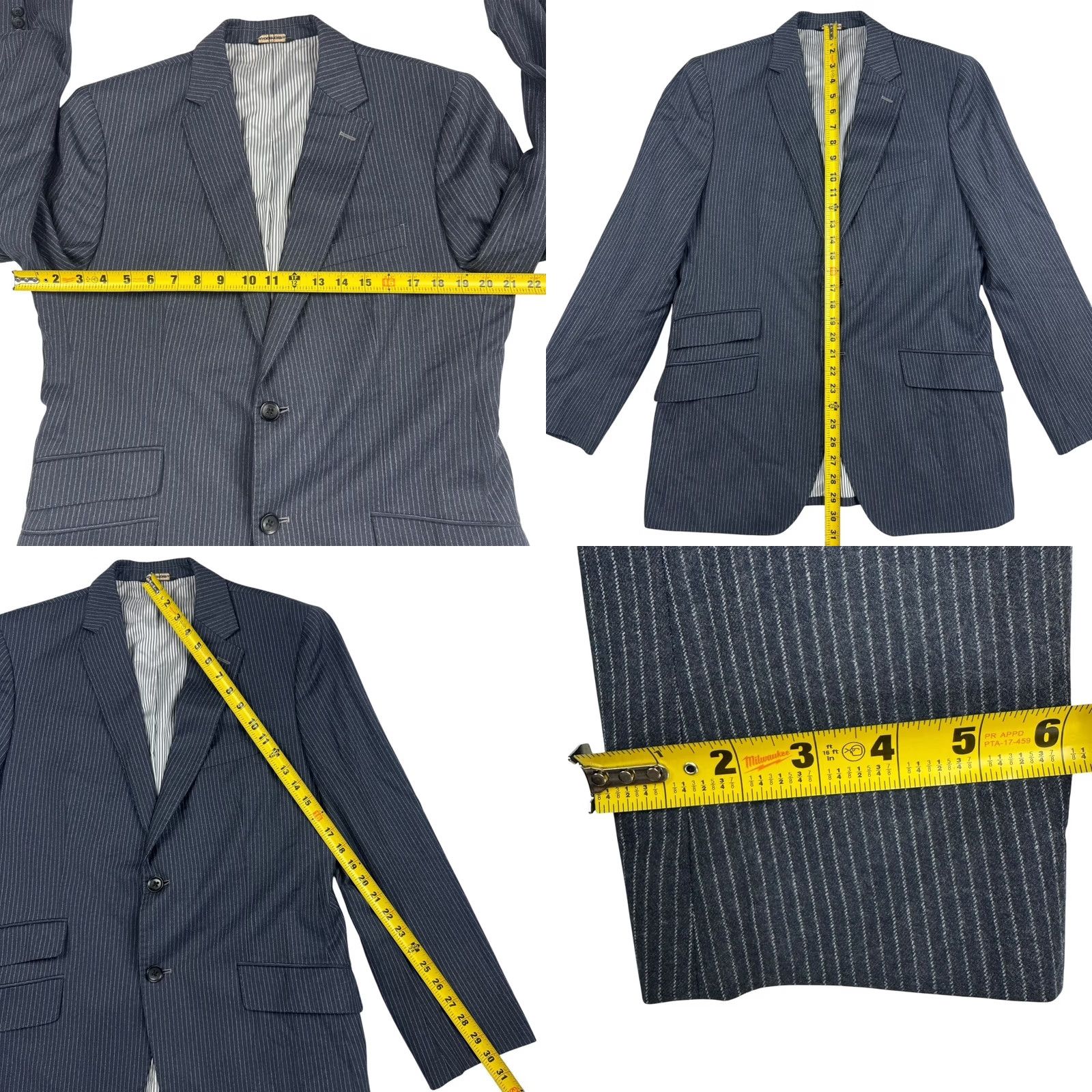 Banana Republic Banana Republic Men's Blazer Jacket Gray Railroad Stripe Flannel 2-Button 40R Size 40R - 8 Thumbnail