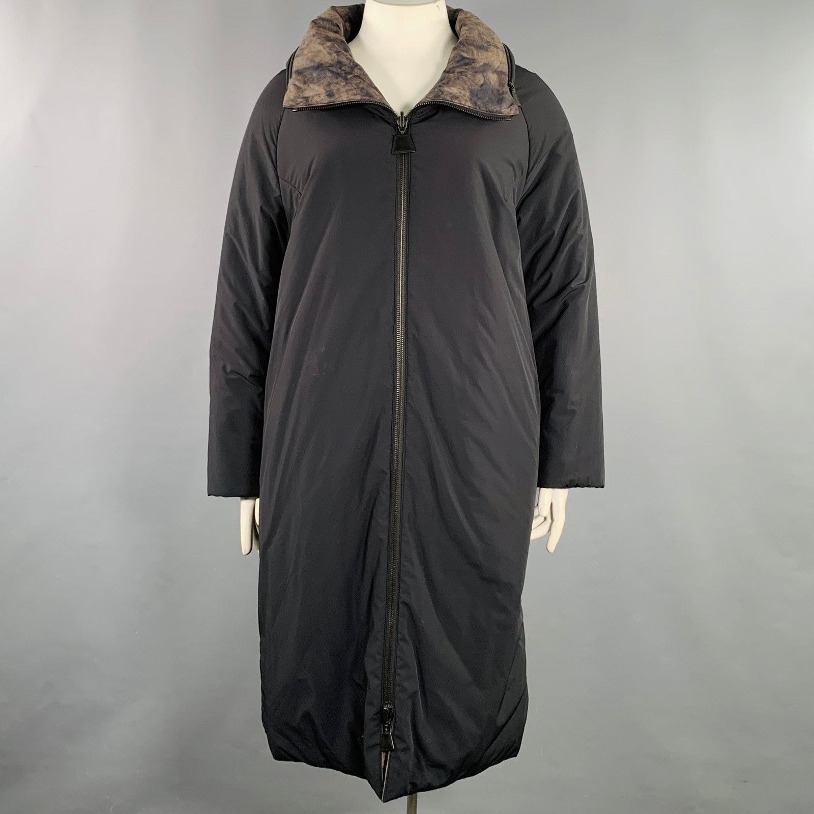 Akris AKRIS 14 Black Brown Fur Effect Nylon Reversible Puffer Coat Size XL / US 12-14 / IT 48-50 - 2 Thumbnail