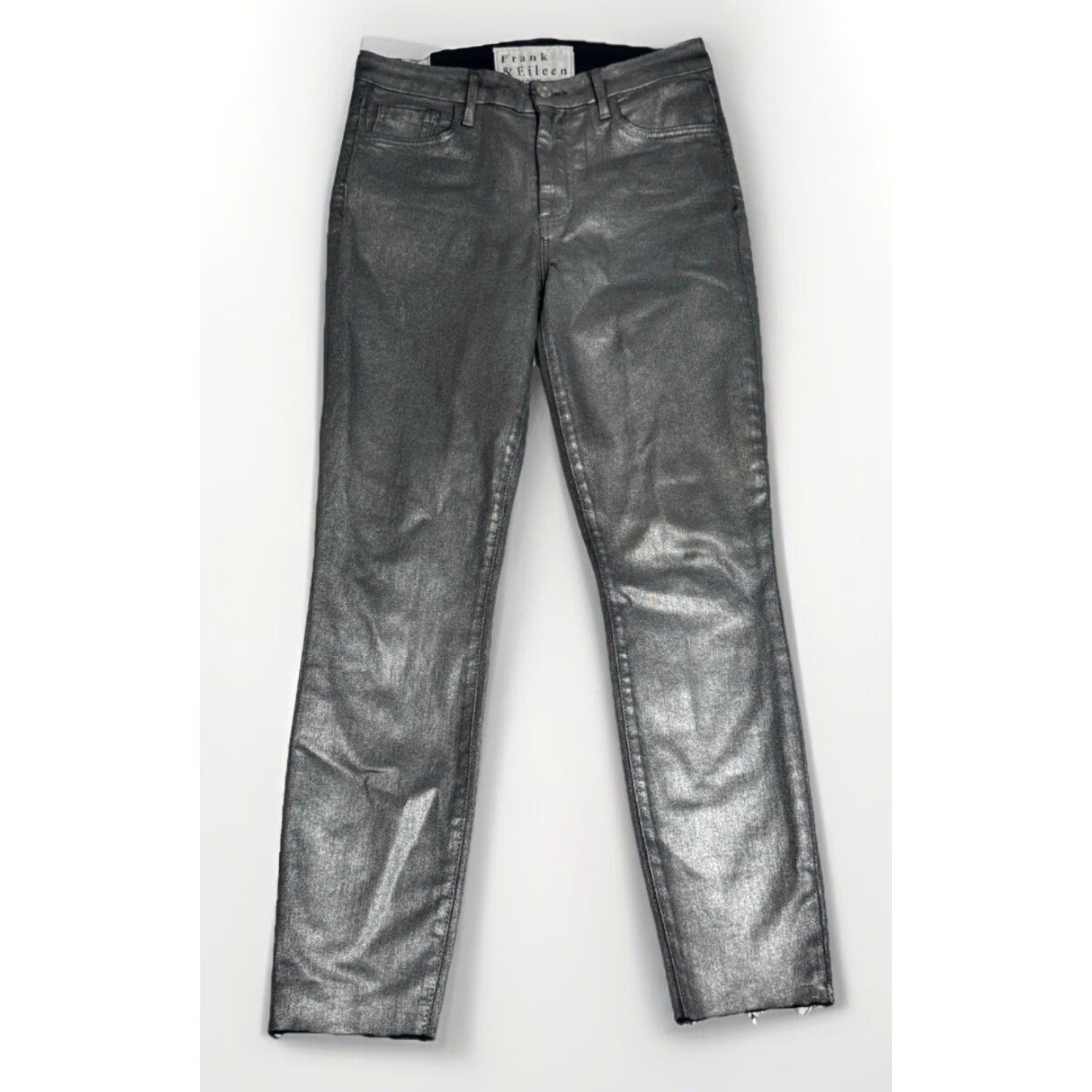 Frank & Eileen VINTAGE Frank & Eileen Women's Slim Fit Crop Jeans Silver 28 High Rise Metallic 2010s Made in USA Size 28" / US 6 / IT 42 - 3 Thumbnail