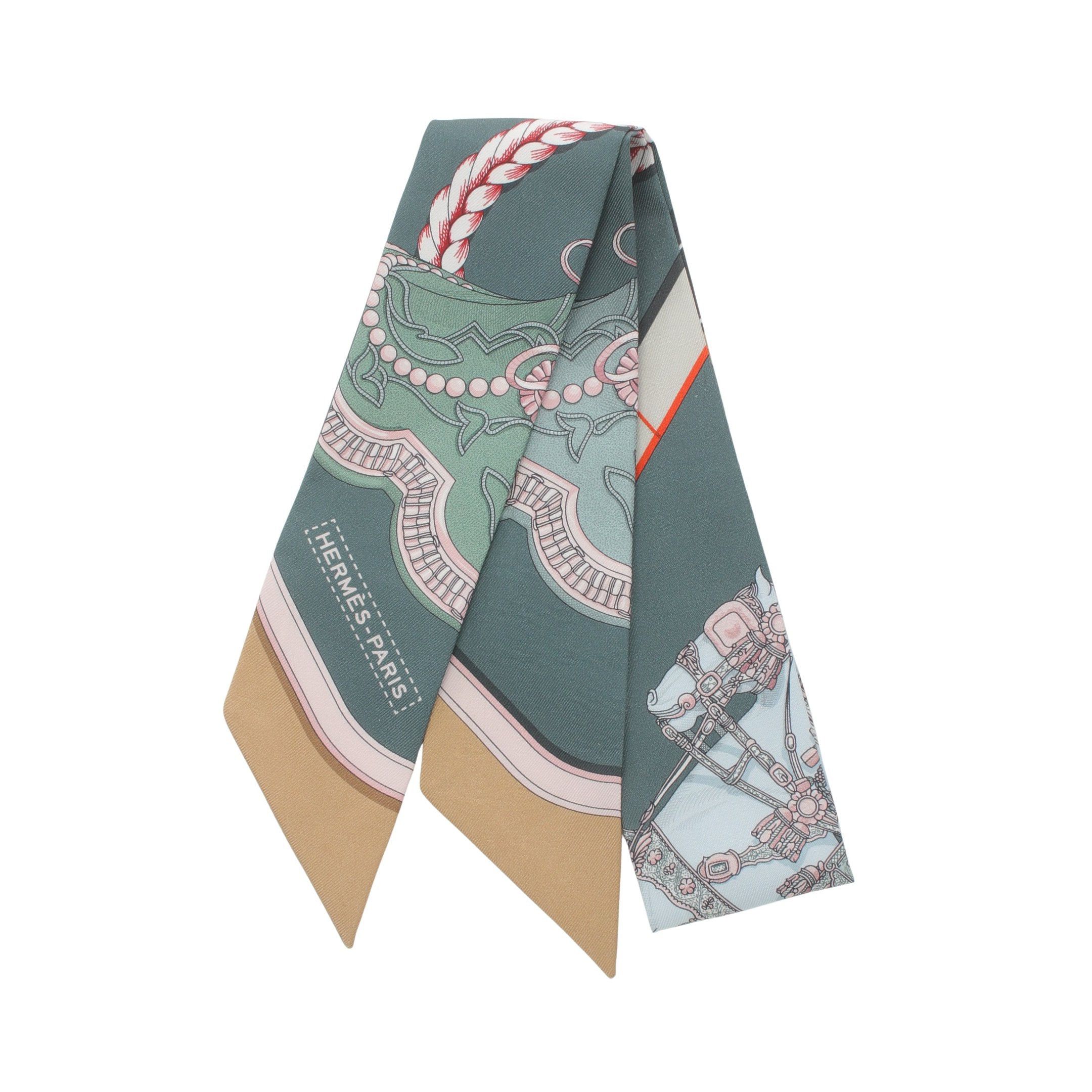 Hermes Hermes Twilly Grand Apparat Ribbon Scarf Silk Dark Green Multicolor Size ONE SIZE - 1 Thumbnail