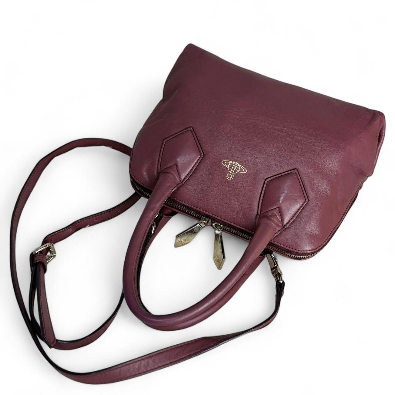 Vivienne Westwood Vivienne Westwood - Burgundy Leather Handbag with Dual Top-3 Size ONE SIZE - 4 Thumbnail