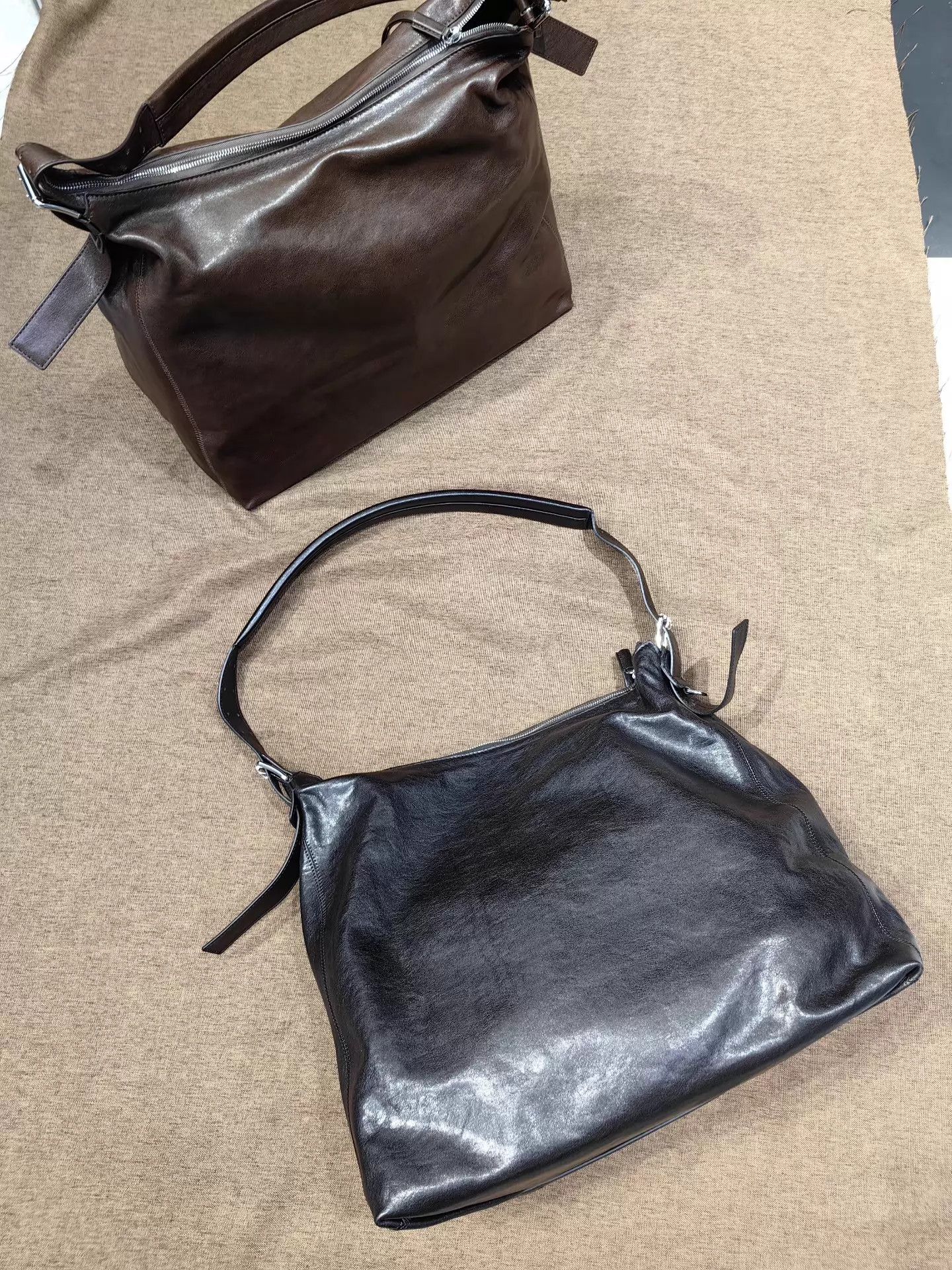 LEMAIRE Dark Brown/Burgundy Double Zipper Crossbody Bag