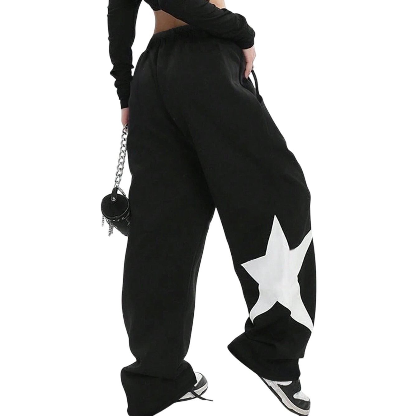 Shein Women's Star Pattern Casual Loose Sweatpants Black, Size S Size 27" / US 4 / IT 40 - 2 Thumbnail