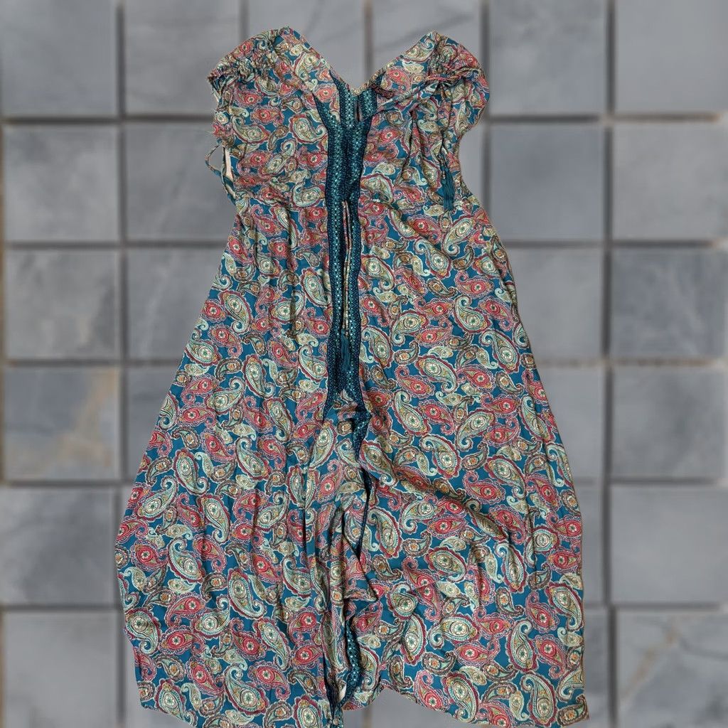 Altea Me 2 Magic Dress Womens M Teal Paisley Boho V-Neck Sleeveless Tassel Straps Sundress Beach Long Multicolor Patterns 90s? Size M / US 6-8 / IT 42-44 - 1 Thumbnail