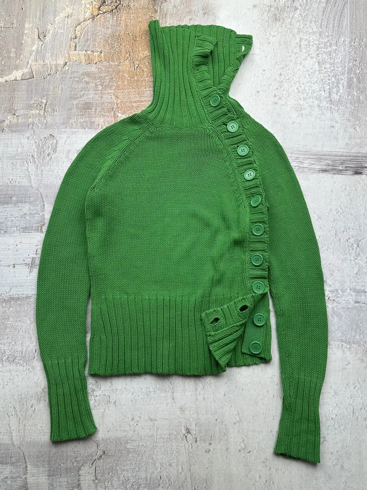 image of Avant Garde x Vintage Button Asymmetry Knit Sweater in Green, Women's (Size Small)