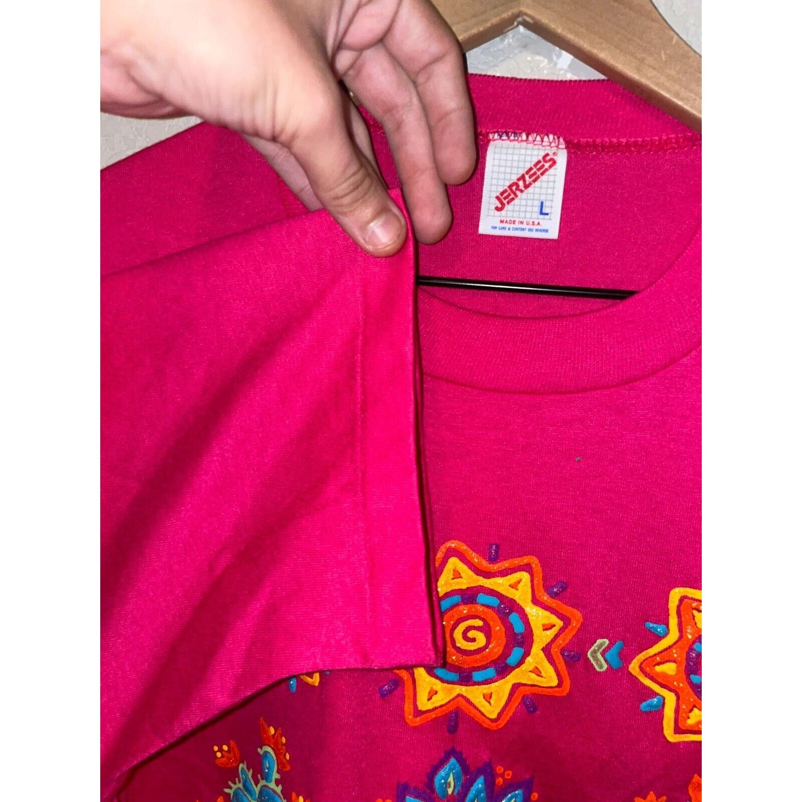 Jerzees Vintage New Mexico Shirt Wolf Coyote Native Art Tee Pink 90s Size US L / EU 52-54 / 3 - 8 Thumbnail