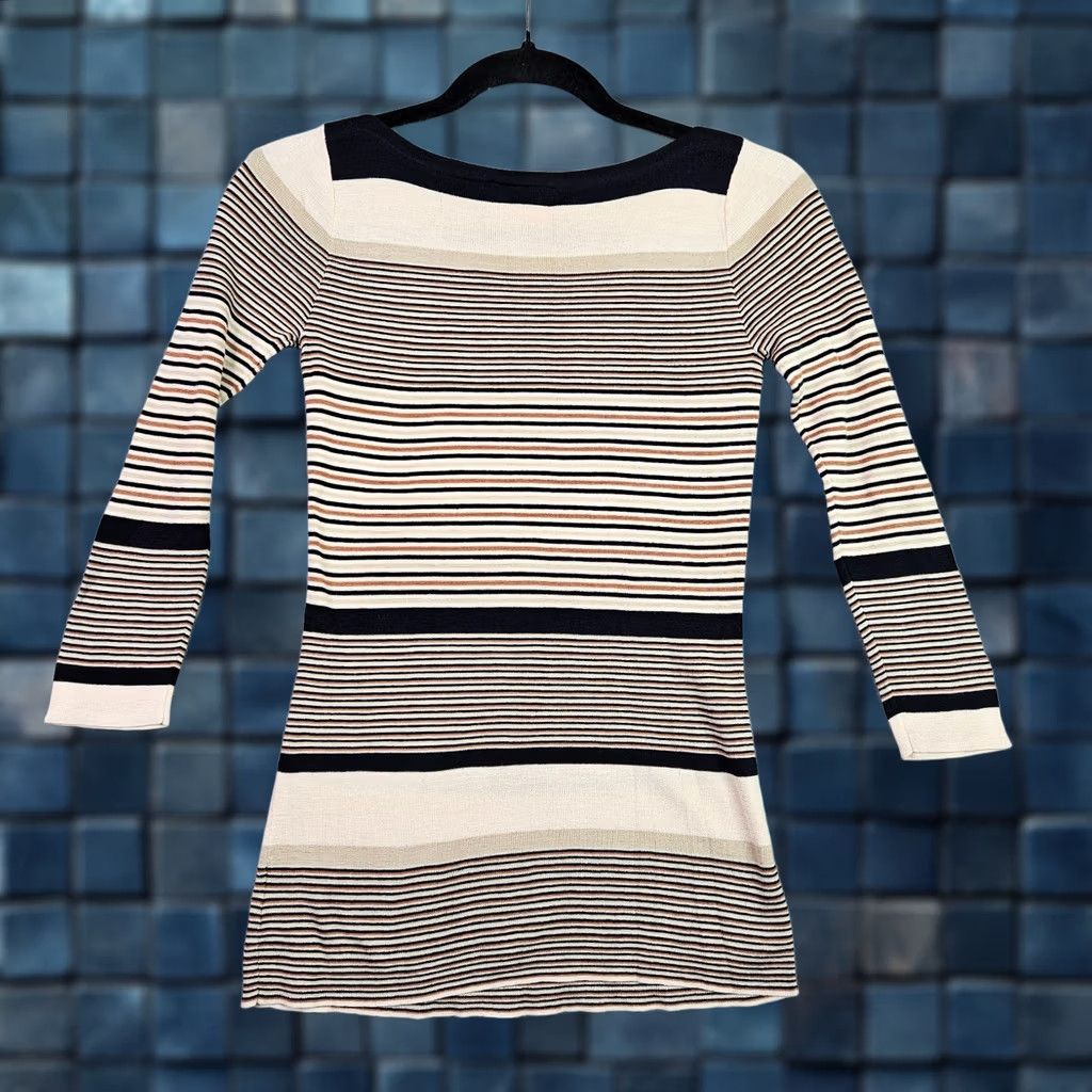 Tory Burch Tory Burch Women's XS Pullover Silk Knit Striped Knit Silk Alpaca 3/4 Sleeve Sweater Multicolor Modern Logo Knitted Pullover Sweater Womens XS Size XS / US 0-2 / IT 36-38 - 1 Thumbnail