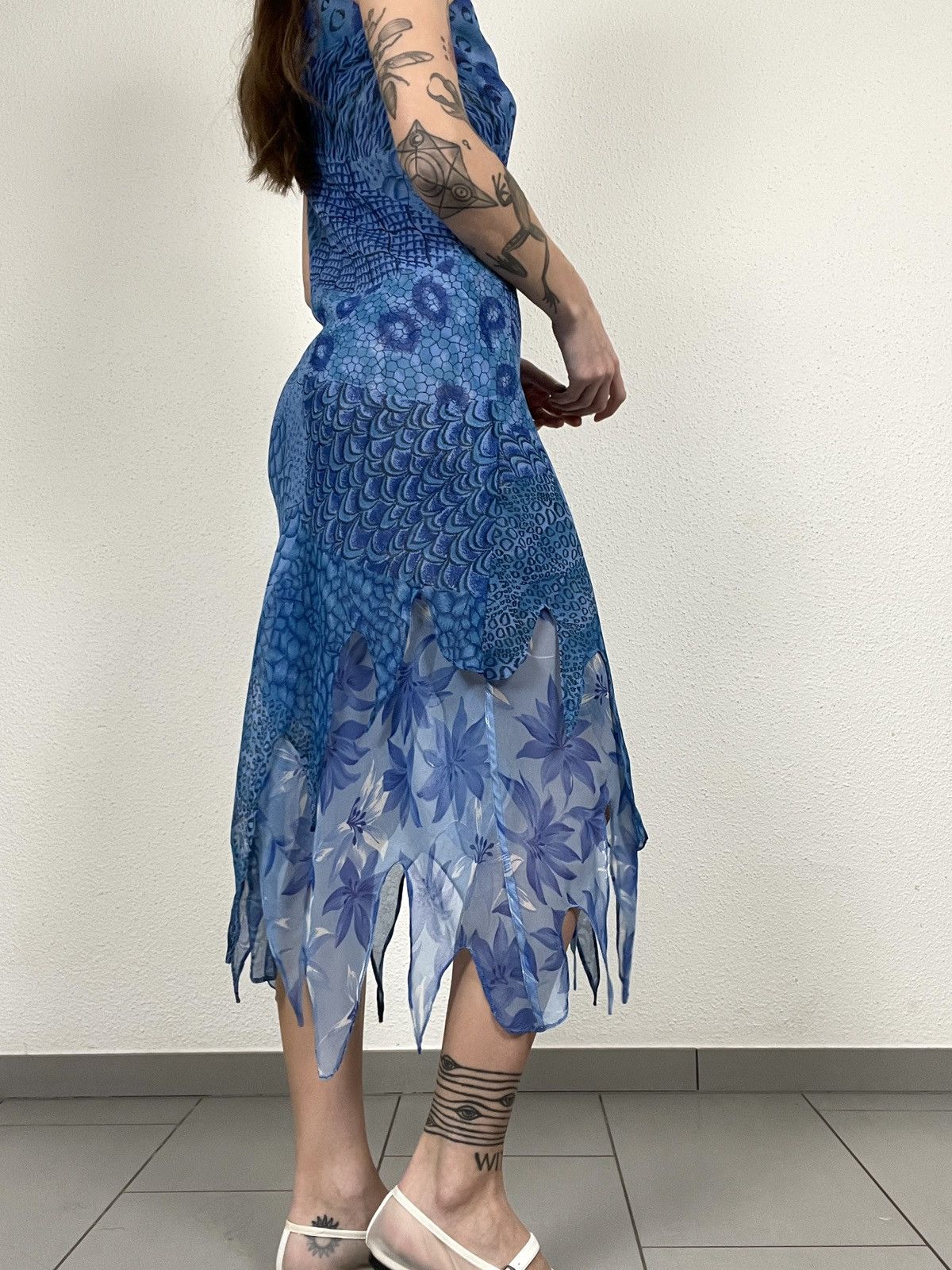 Vintage Vintage Y2K Reversible Asymmetrical Blue Midi Dress Size S / US 4 / IT 40 - 7 Thumbnail
