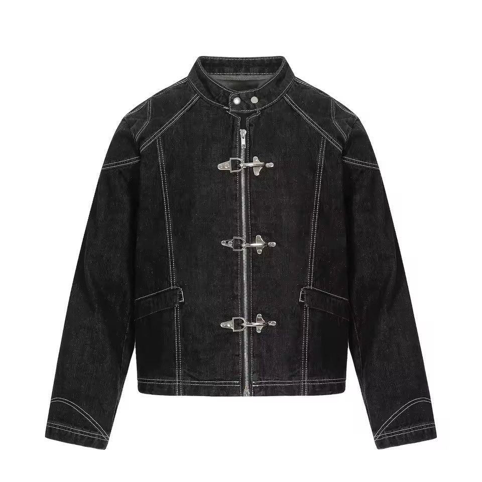 Japanese Brand Fireman Clasp Contrast-Stitch Denim Jacket - Black Size US M / EU 48-50 / 2 - 5 Thumbnail