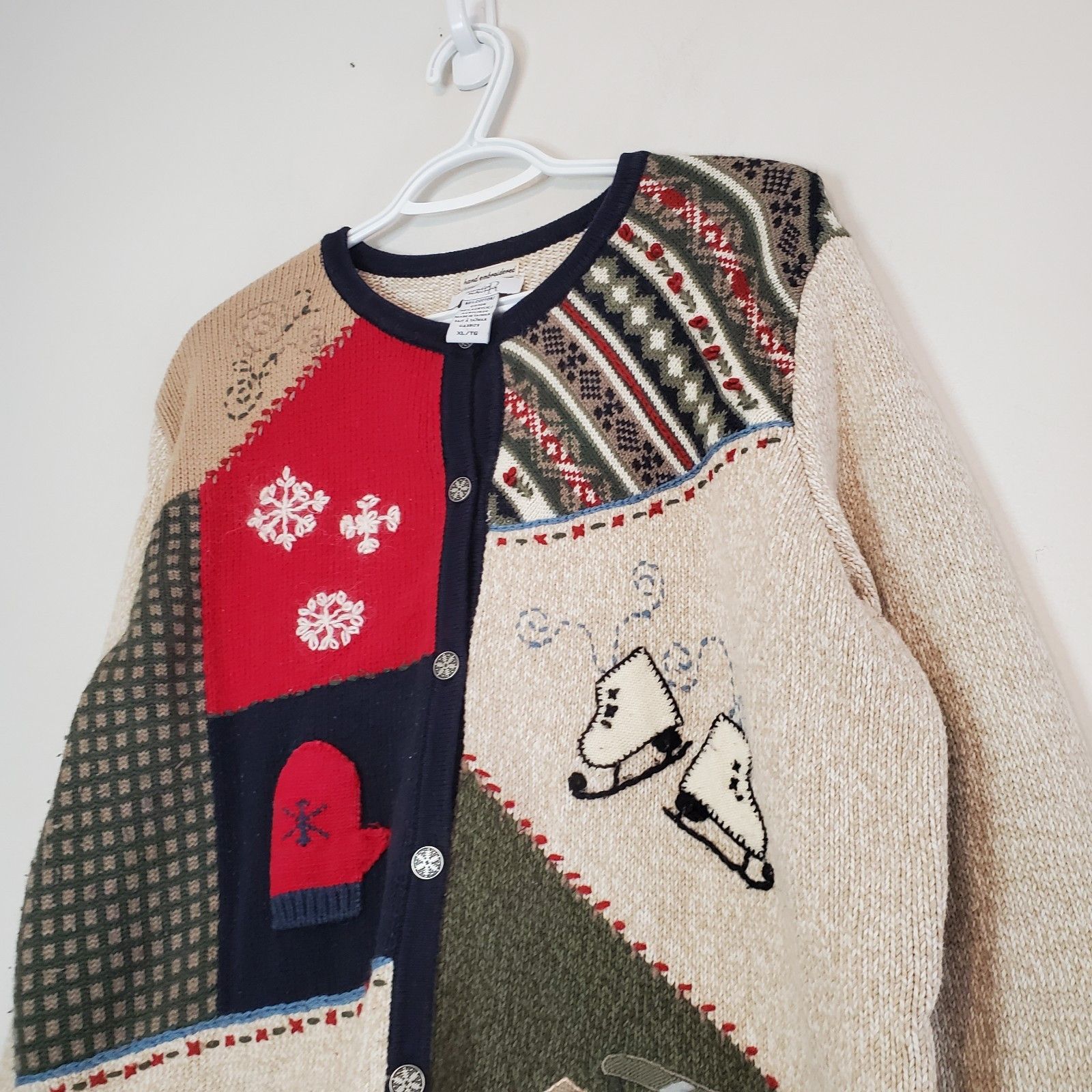 Vintage Vintage 90s Winter Themed Knit Cardigan Sweater Tan Size XL Size XL / US 12-14 / IT 48-50 - 3 Thumbnail