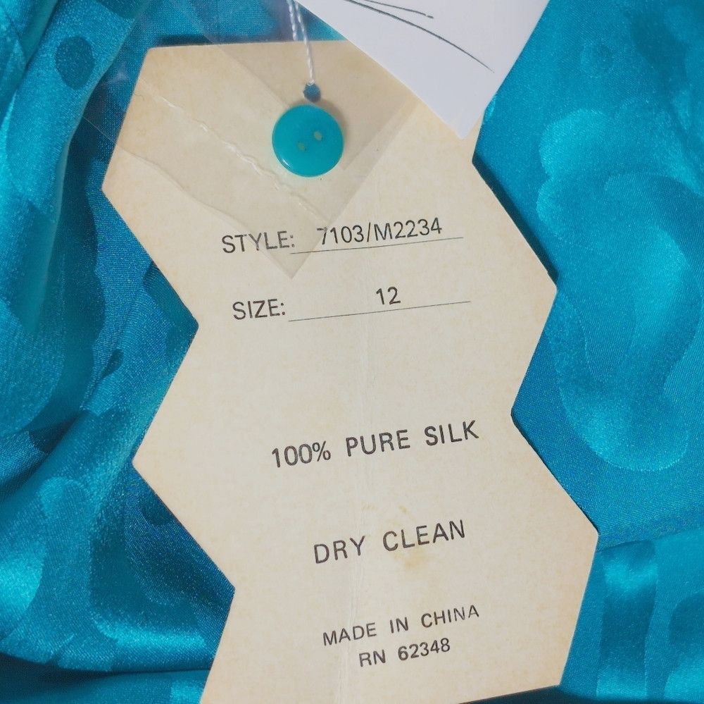 Other Vintage Pat Argenti Silk Sz Patterned Teal Long Sleeve Shir Size XL / US 12-14 / IT 48-50 - 7 Thumbnail