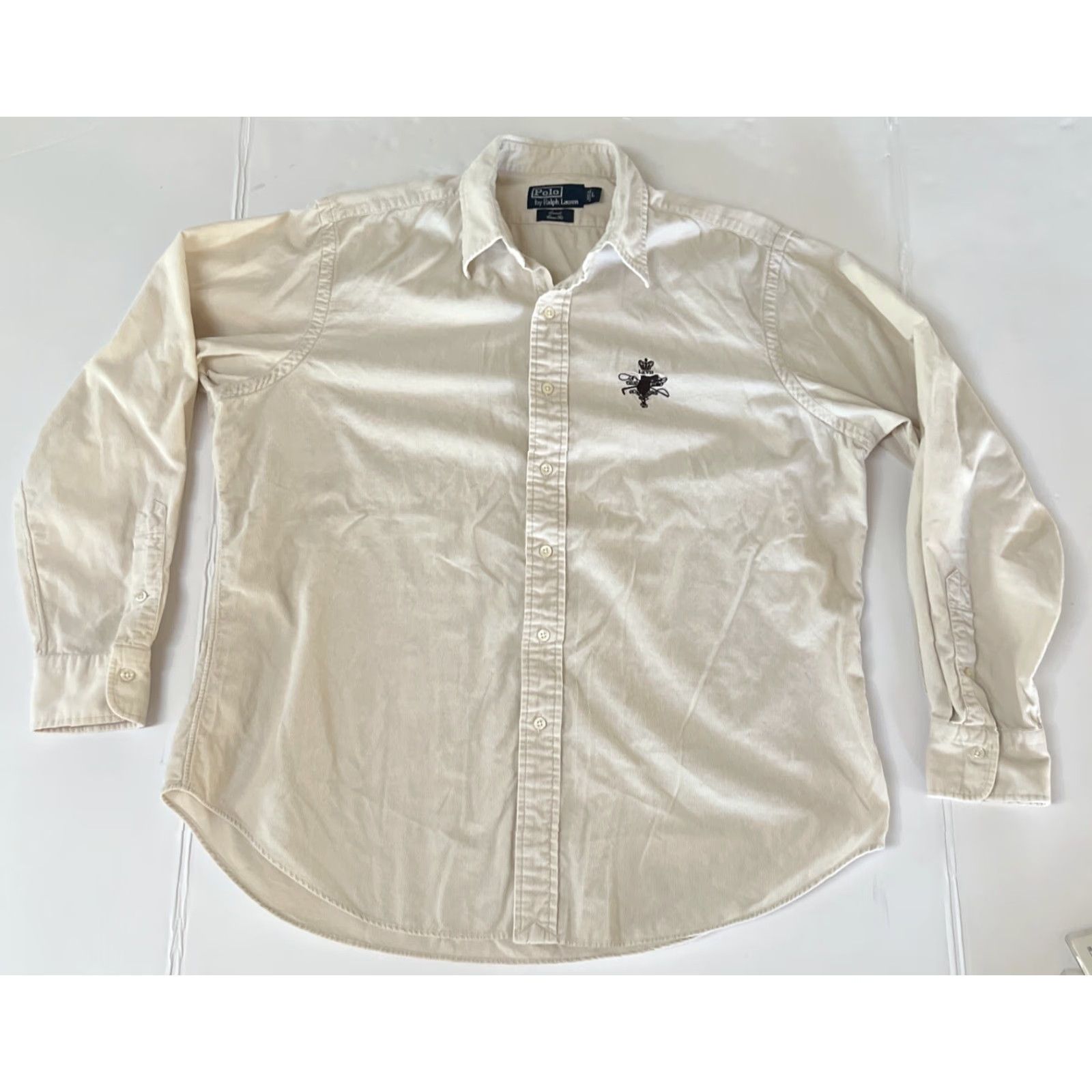 Polo Ralph Lauren VINTAGE Polo Ralph Lauren Shirt Men’s L Ivory Corduroy Equestrian Lowell Classic Fit Size US L / EU 52-54 / 3 - 4 Thumbnail