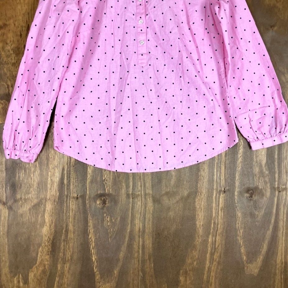 Talbots Talbots Womens Blouse Pink Black Polka Dot Ruffle Neck Long Sleeve Petite Size XXS / US 00 / IT 34 - 3 Thumbnail