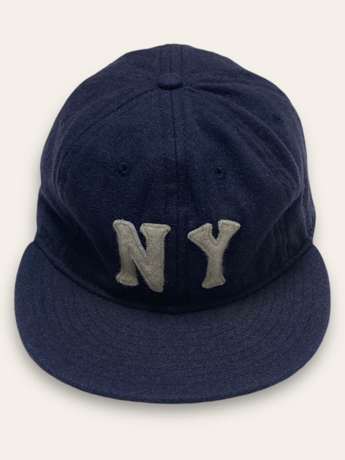 Hat Club 90s Vintage NEW YORK Navy Wool Cap Leather Belt Made in Usa Size ONE SIZE - 2 Thumbnail