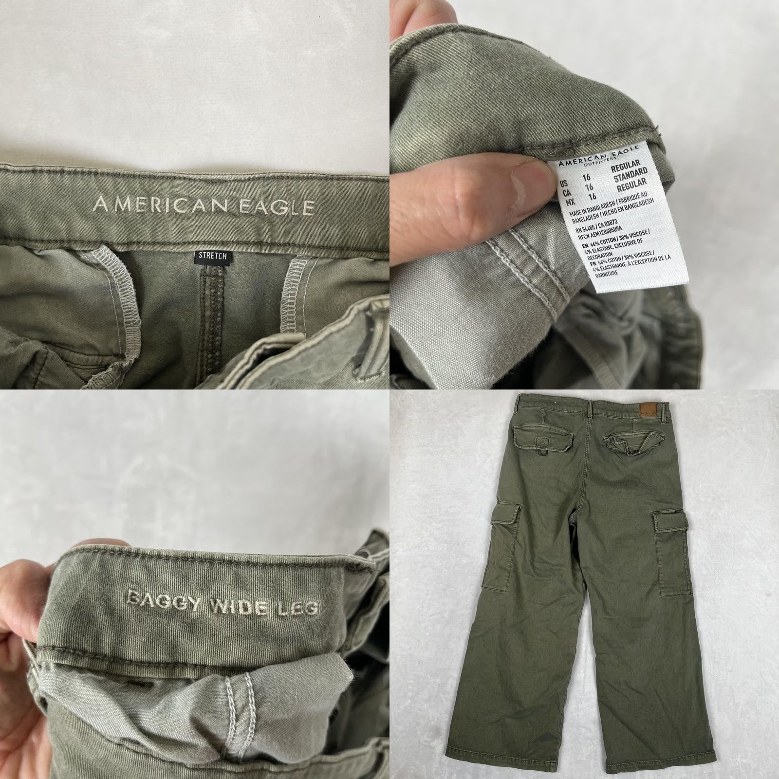 American Eagle Outfitters American Eagle Outfitters Cargo Pants Womens 00 Green Baggy Wide Leg Stretch Twill Pockets Logo Relaxed Casual Size 24" / US 00 / IT 34 - 9 Thumbnail