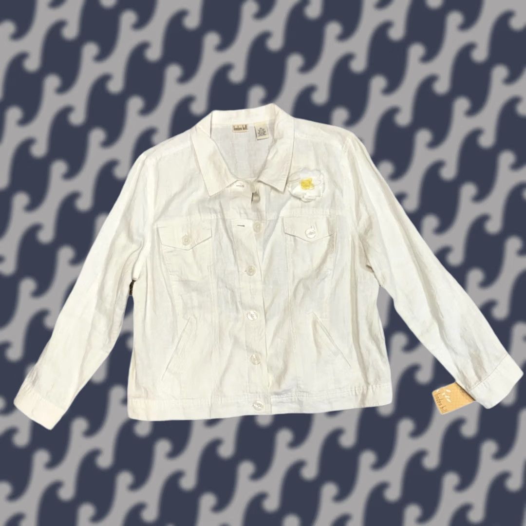 Vintage VINTAGE Linden Hill 100% Linen Women's XL White Button Up w/ Brooch Flower NWT Jacket Womens 90s Retro Y2K Size XL / US 12-14 / IT 48-50 - 1 Thumbnail