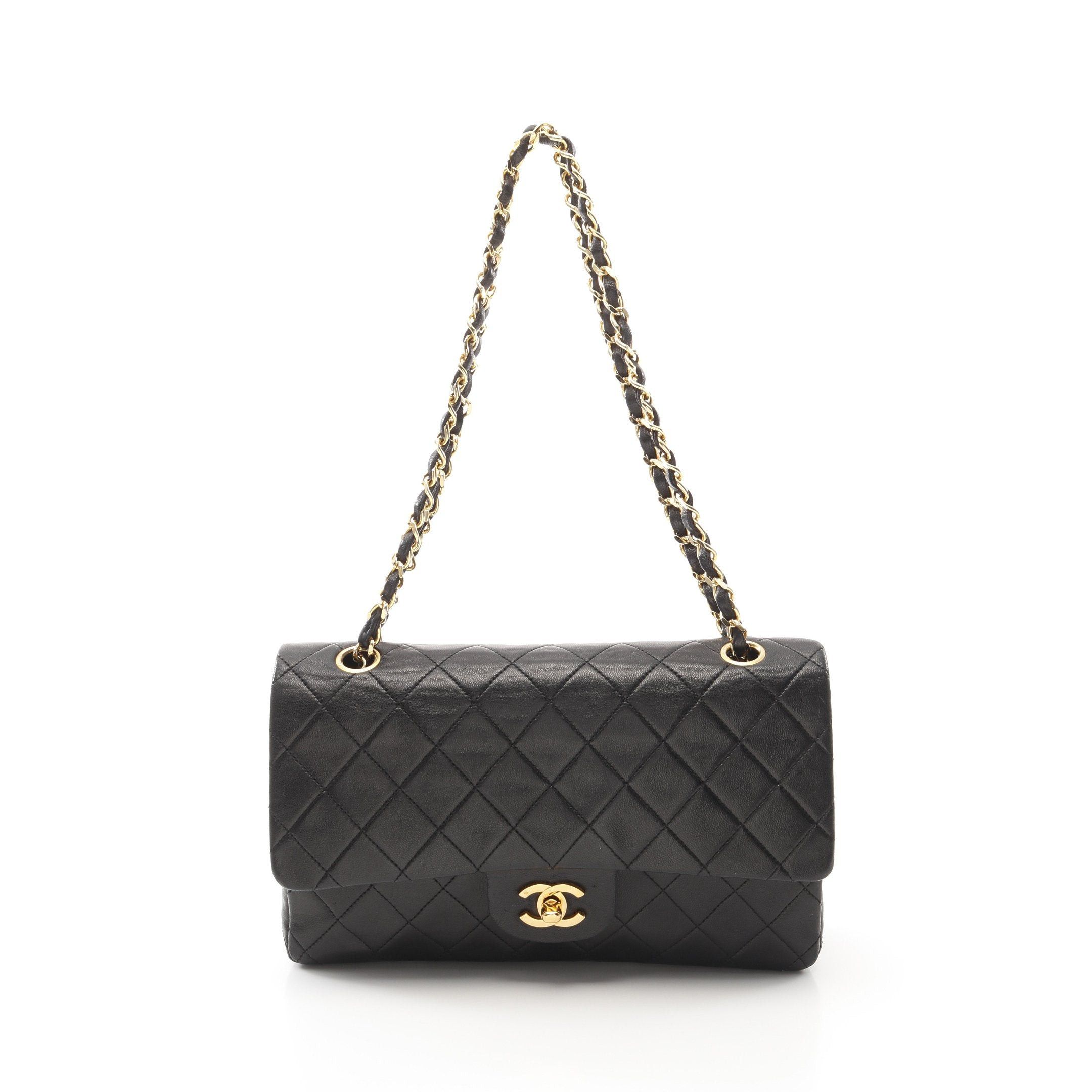 Chanel Chanel Matelasse Double Flap Chain Shoulder Bag Lambskin Black Gold Hardware Size ONE SIZE - 1 Thumbnail
