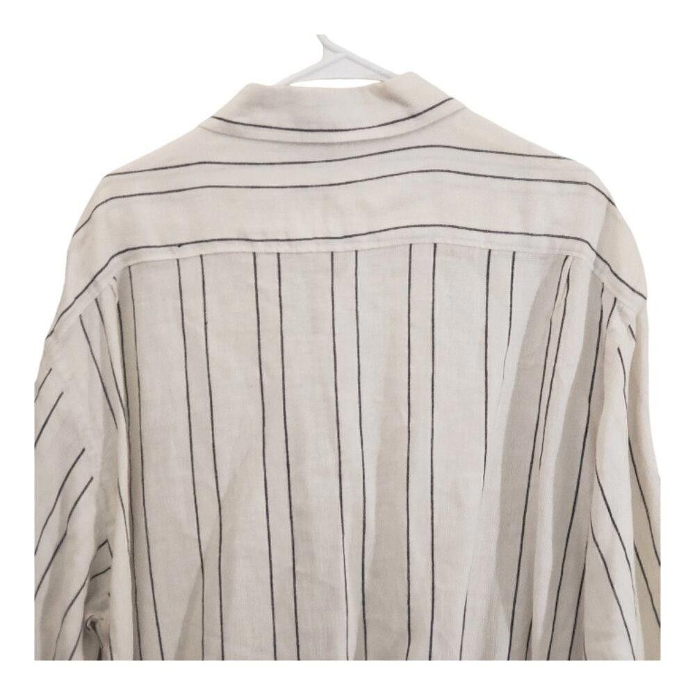 Alan Flusser CT1862 Alan Flusser Cream & Black Striped Linen Shirt XXL Size US XXL / EU 58 / 5 - 4 Thumbnail