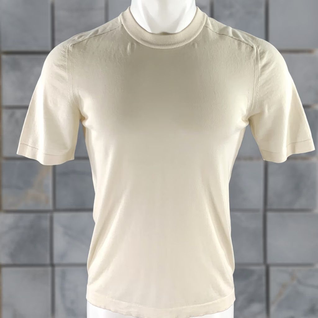 Boglioli BOGLIOLI T-shirt Size S Cream Solid Cotton Blend Ribbed Collar Size US S / EU 44-46 / 1 - 1 Thumbnail