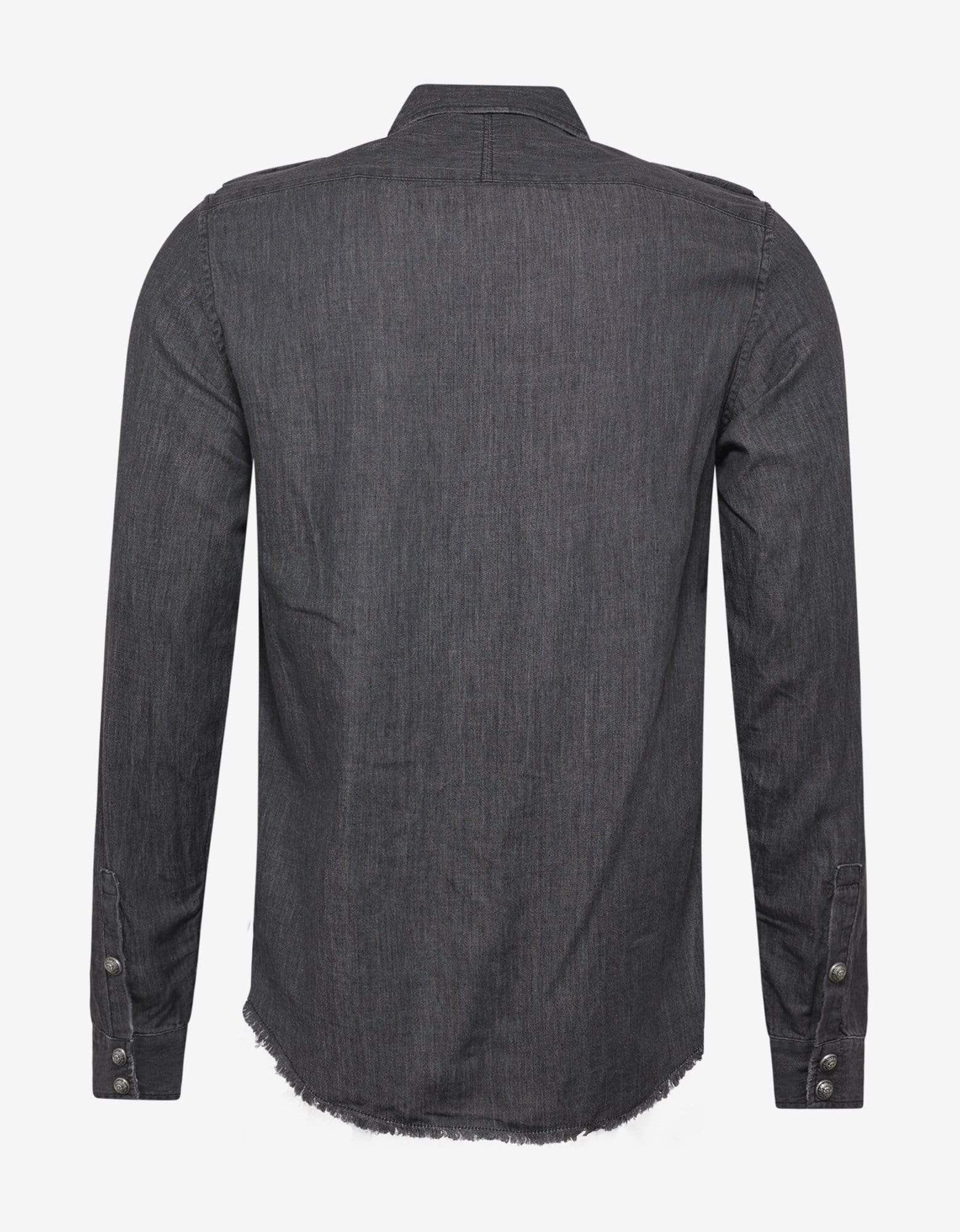 Balmain Balmain Grey Denim Logo Print Military Shirt Size US L / EU 52-54 / 3 - 2 Thumbnail