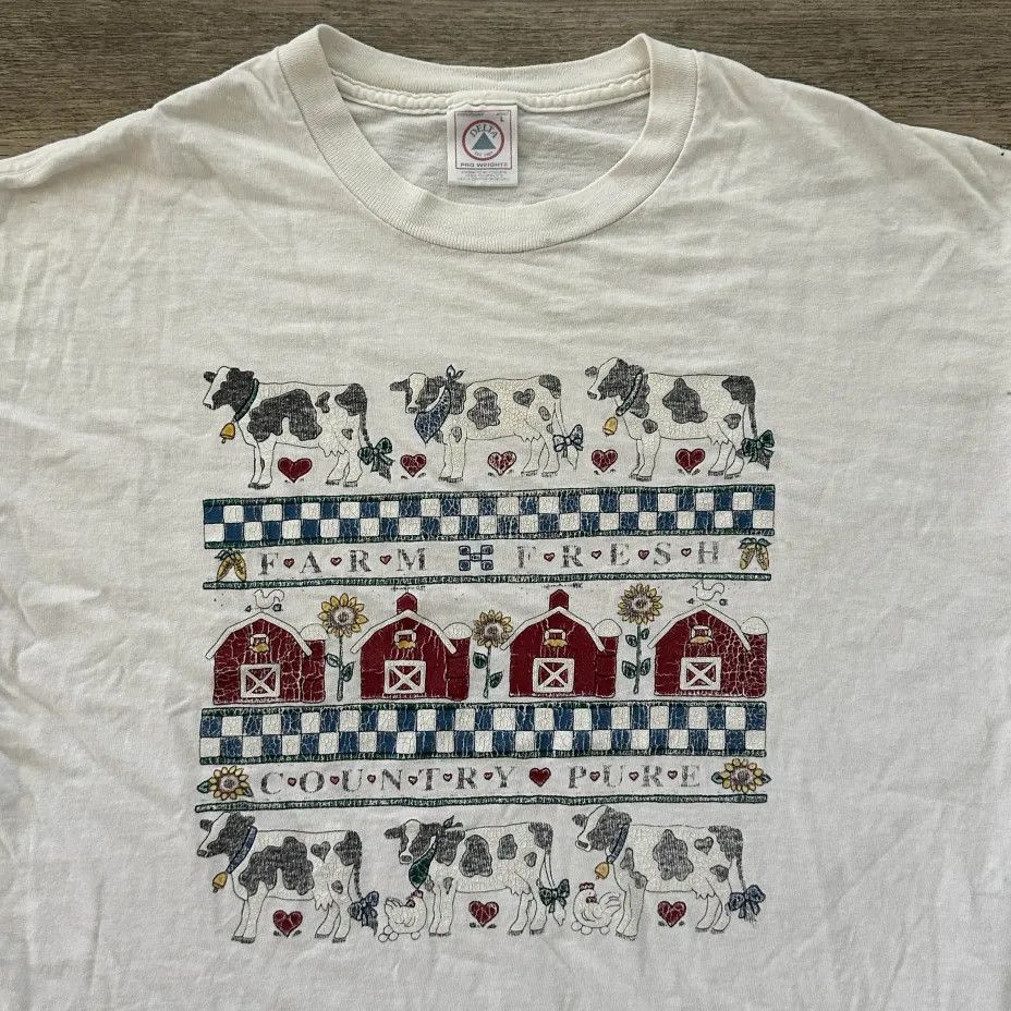 Delta Vintage Barn Farm Animals Cow Art T-Shirt Size L / US 10 / IT 46 - 2 Thumbnail