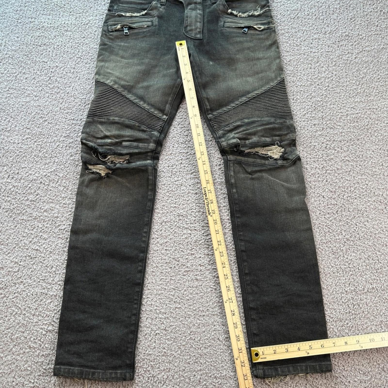 Balmain BALMAIN Paris Men's Black Moto Jeans Distressed Slim 33 Size US 33 - 3 Thumbnail