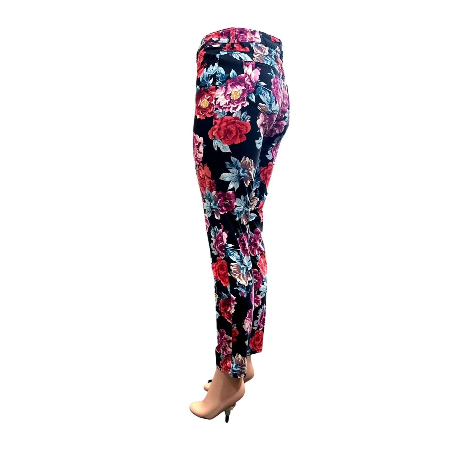 Chicos Chicos Floral Skinny Jeggings Pants Ankle Black Red Vibrant Size 27" / US 4 / IT 40 - 2 Thumbnail