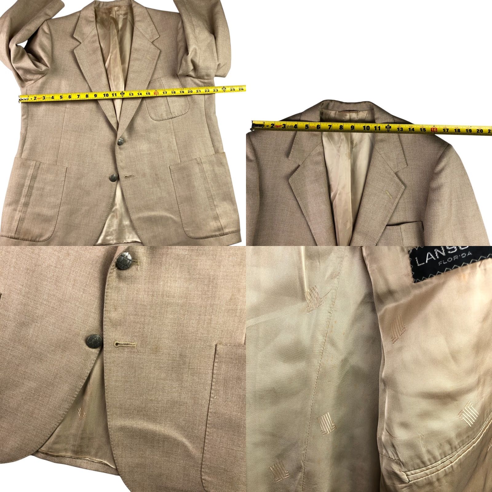 Lanvin VINTAGE Lanvin Blazer Jacket Mens Wool Blend Tan 46 Short Notch Lapel 2-Button Metal Buttons 46 S Size 46R - 8 Thumbnail