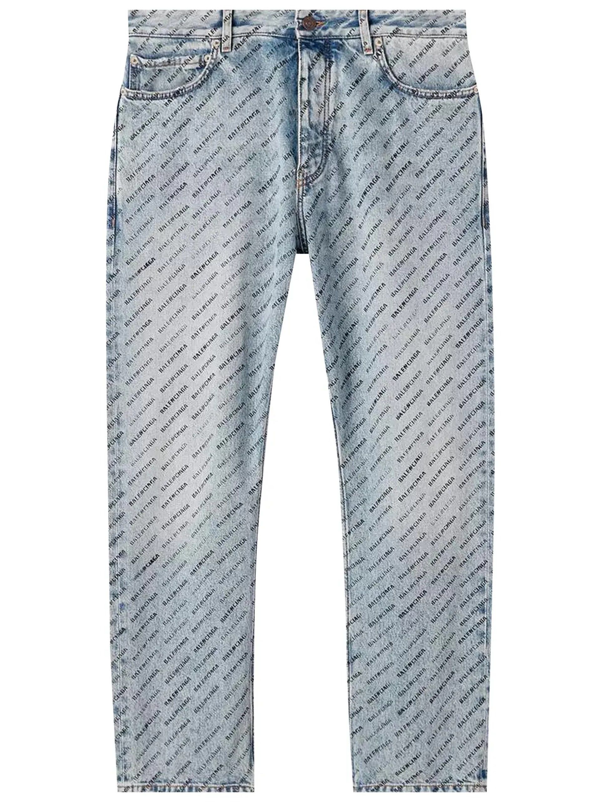 Balenciaga o1s1rm1125 Stencil Allover Loose Fit Buckle Trousers in Blue Size 25" / US 0 / IT 36 - 1 Thumbnail