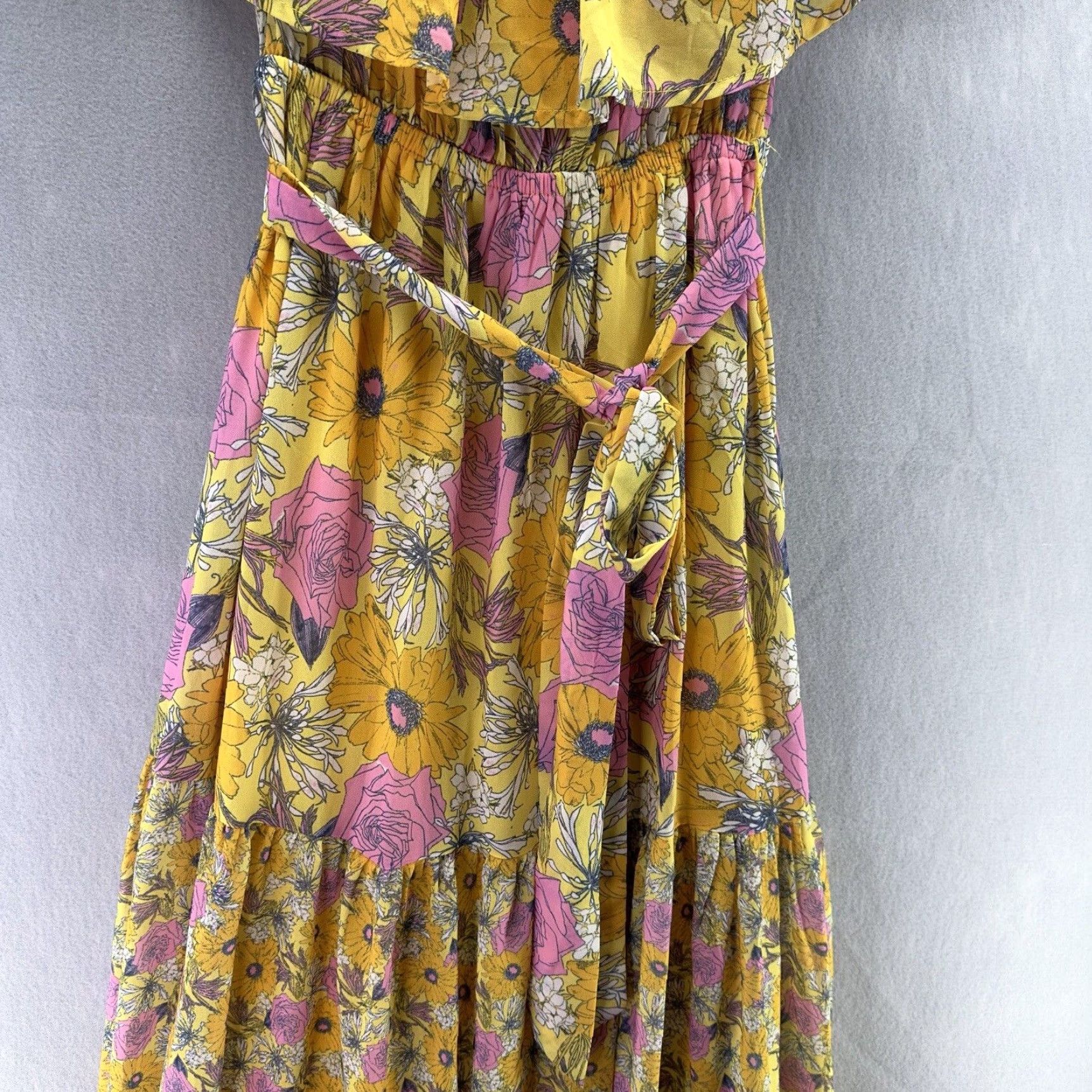 Vintage Vici Dress Maxi Womens XS Floral Off the Shoulder Flutter 100% Polyester Chiffon Long Sleeve Vintage N/A Size XS / US 0-2 / IT 36-38 - 5 Thumbnail
