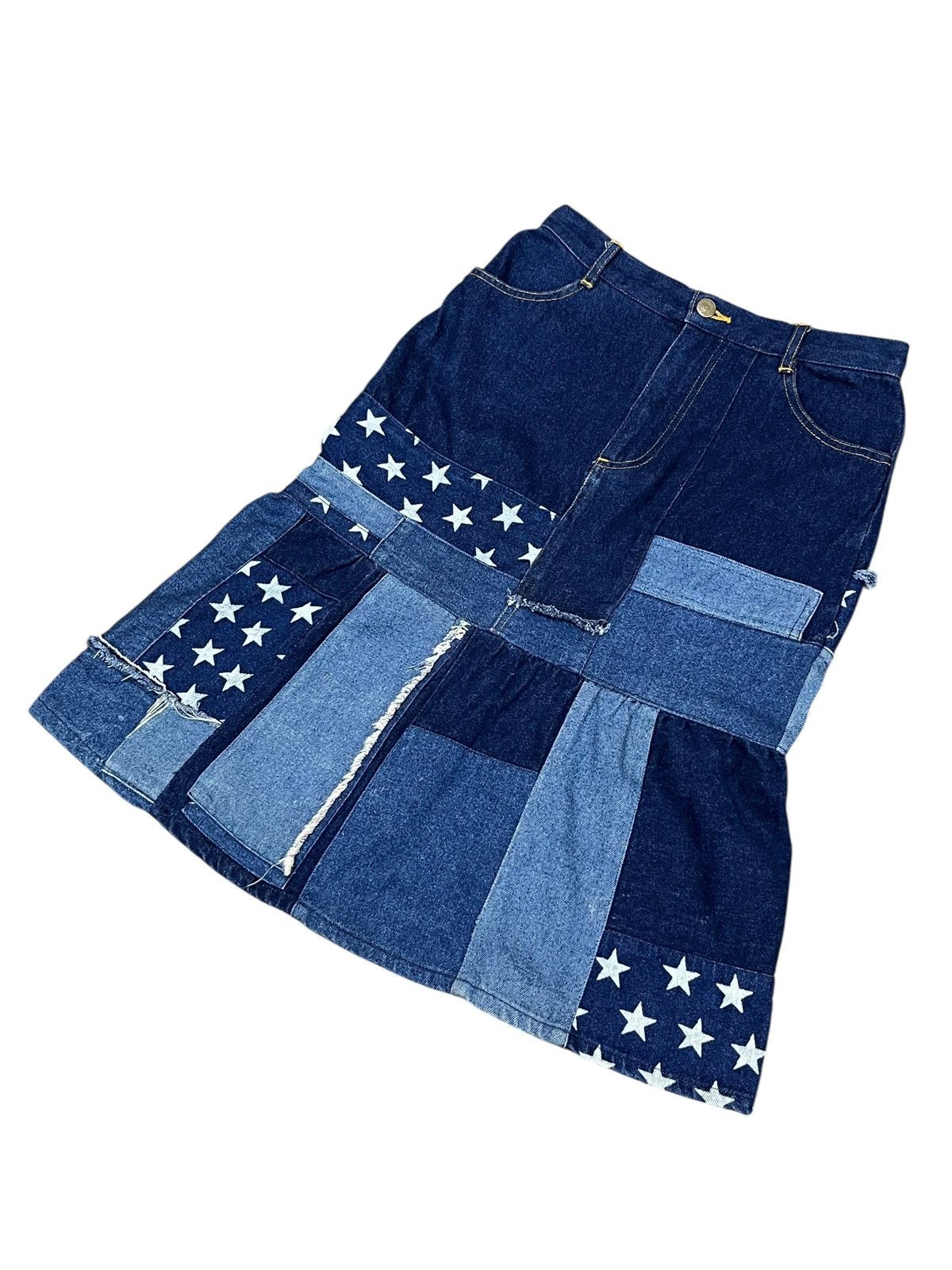 Hypebeast Japan Patchwork Star Denim Skirt W26 L24.5 Rare Size 26" / US 2 / IT 38 - 6 Thumbnail