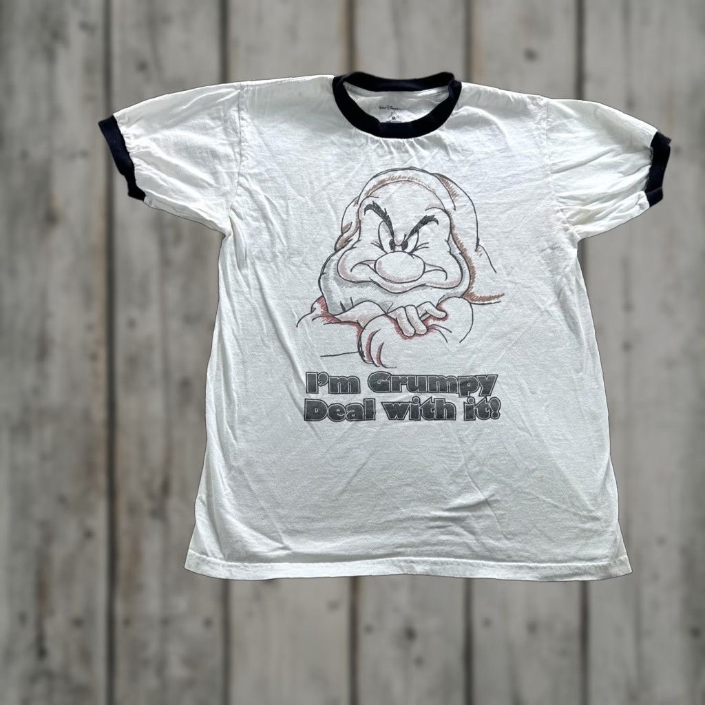 Disney Disney Shirt Mens Medium White Black Ringer Graphic Grumpy Snow White Dwarf Tee Size US M / EU 48-50 / 2 - 1 Thumbnail
