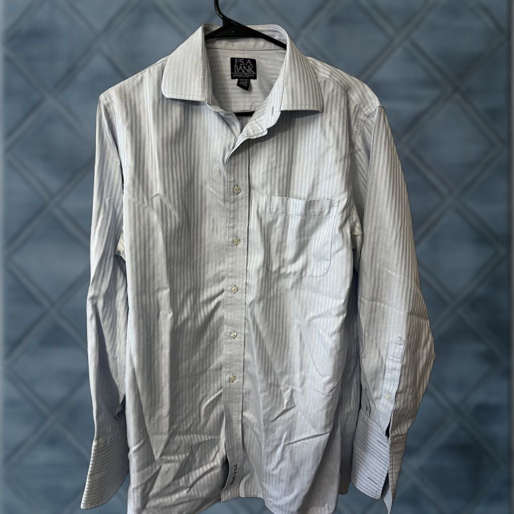 Jos. A. Bank Jos. A. Bank Shirt Mens 16-33 Blue Stripes Casual Long Sleeve Signature Button-Up Knit 100% Cotton Size US L / EU 52-54 / 3 - 1 Thumbnail