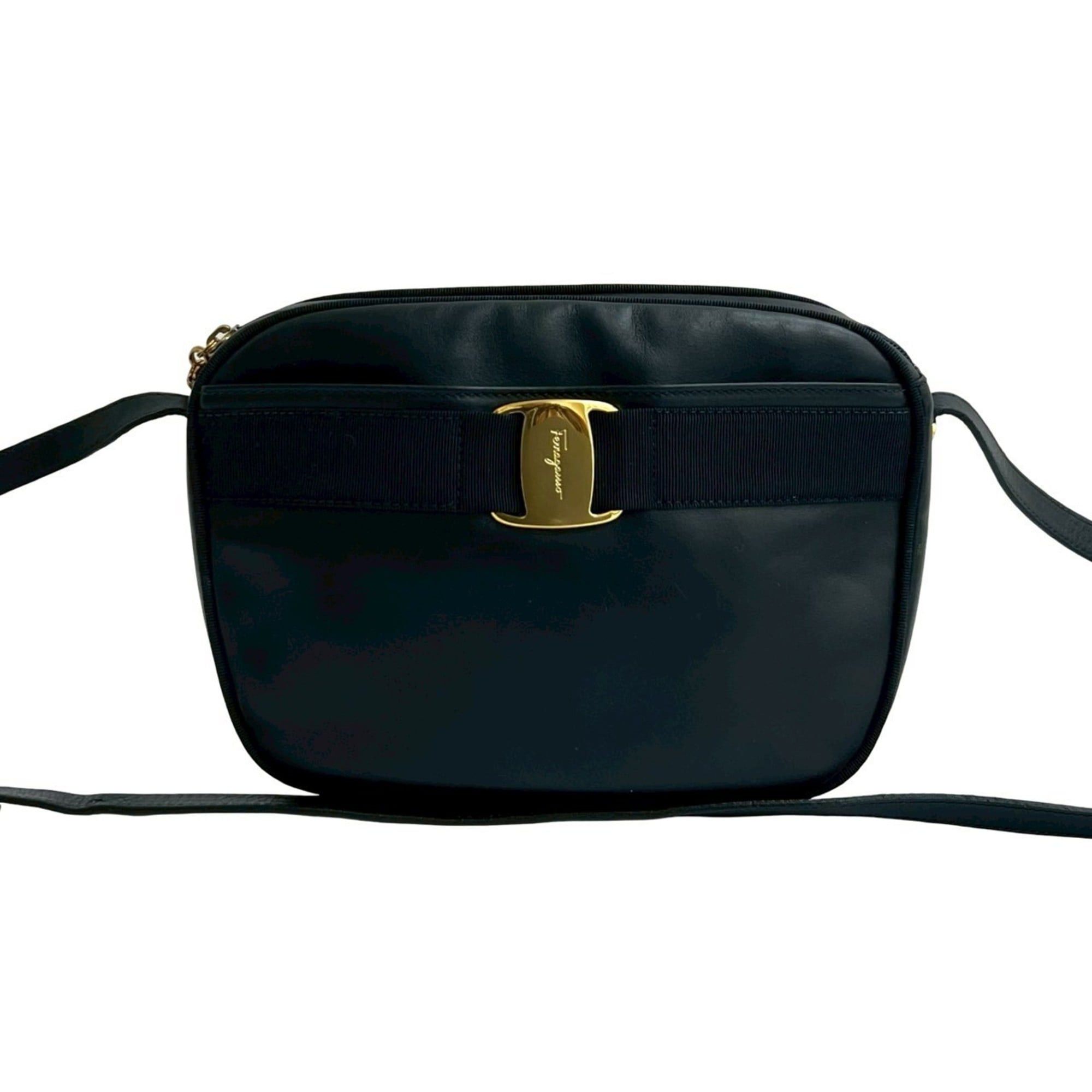 Salvatore Ferragamo Salvatore Ferragamo Vara Ribbon Leather Shoulder Bag/Pochette in Navy 35077 Size ONE SIZE - 1 Thumbnail