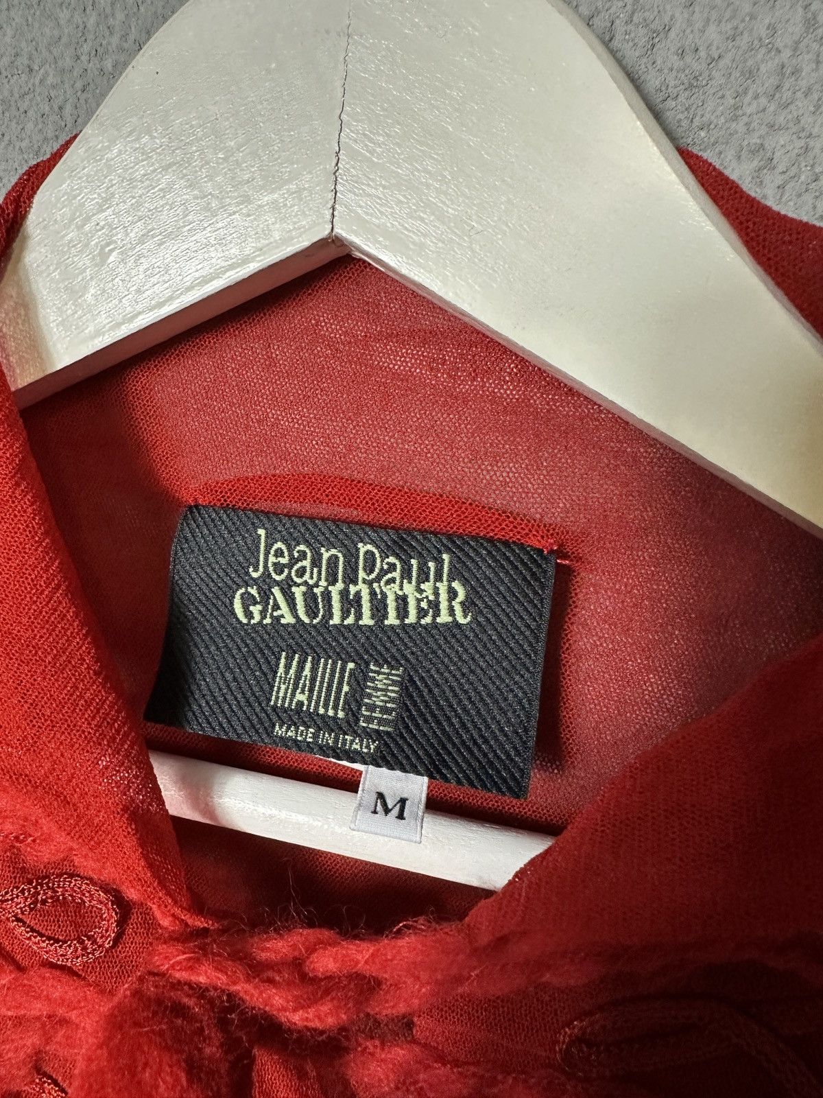 Jean Paul Gaultier × Vintage Jean Paul Gaultier Red Sheer Asymmetric Turtleneck Blouse Size M / US 6-8 / IT 42-44 - 4 Thumbnail