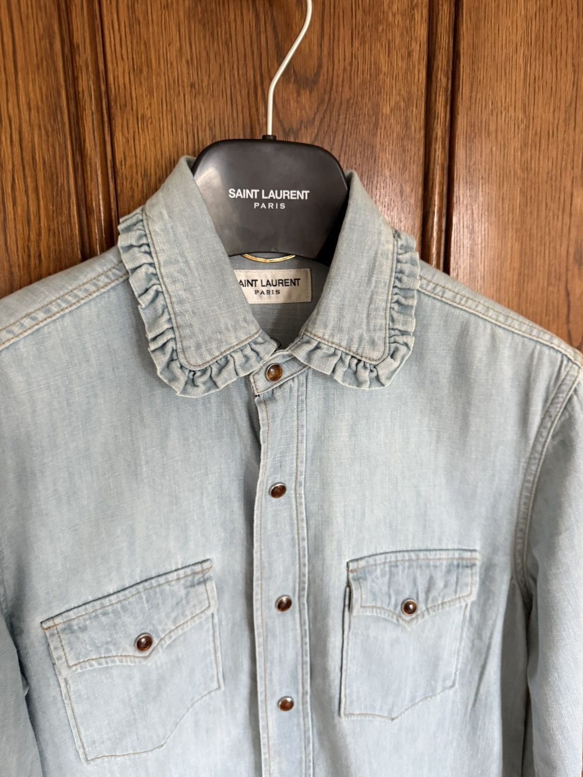 Saint Laurent Paris SS16 Saint Laurent ruffle collar blue denim shirt Hedi surf Size US S / EU 44-46 / 1 - 6 Thumbnail