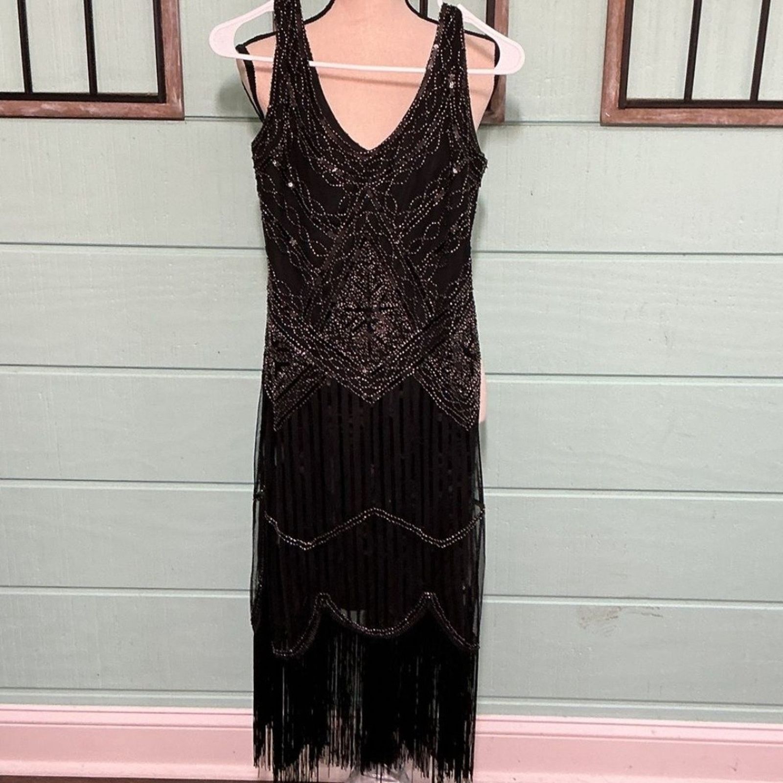 Other Fundaisy Beaded Fringe Dress – Black Flapper Style – Size S Size S / US 4 / IT 40 - 1 Thumbnail