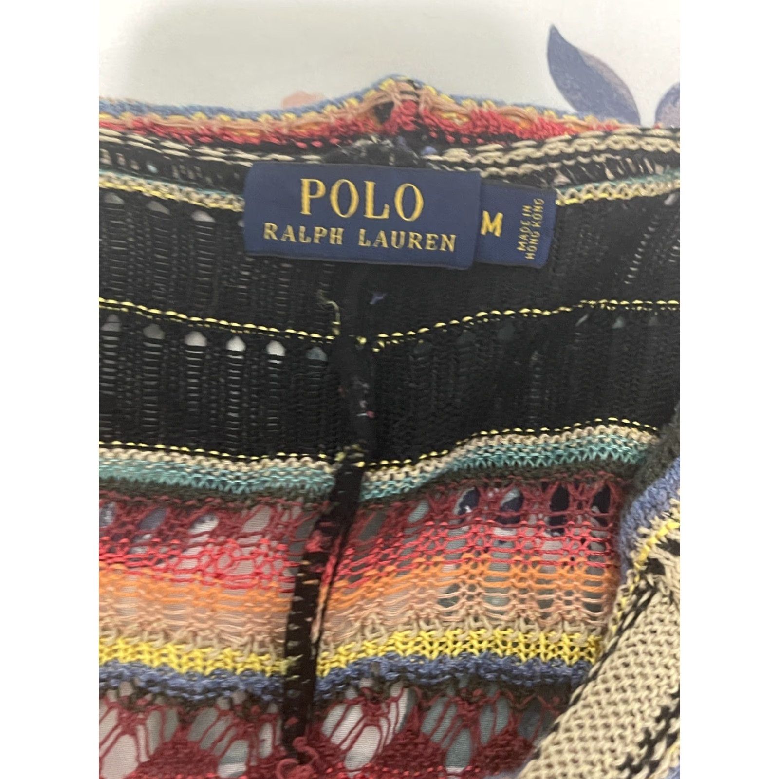 Ralph Lauren POLO RALPH LAUREN Serape Crochet Mulberry Silk Linen Sweater Cardigan Womens Medium Striped V-Neck Long Sleeve Southwest 90s Aztec Bohemian Designer Size M / US 6-8 / IT 42-44 - 5 Thumbnail