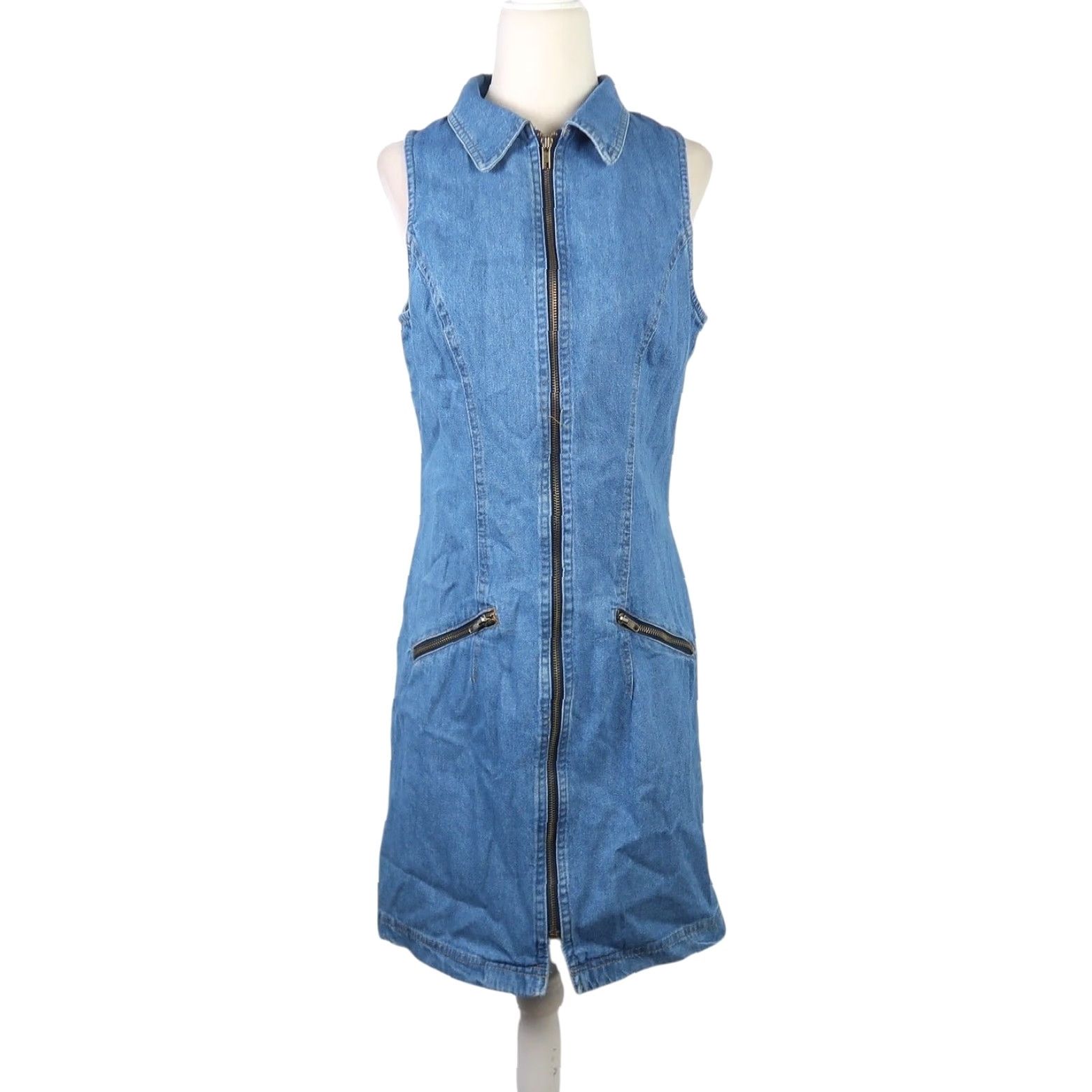 Vintage VINTAGE 90s PG Collections blue denim zip front mini jumper dress 10 Size L / US 10 / IT 46 - 2 Thumbnail