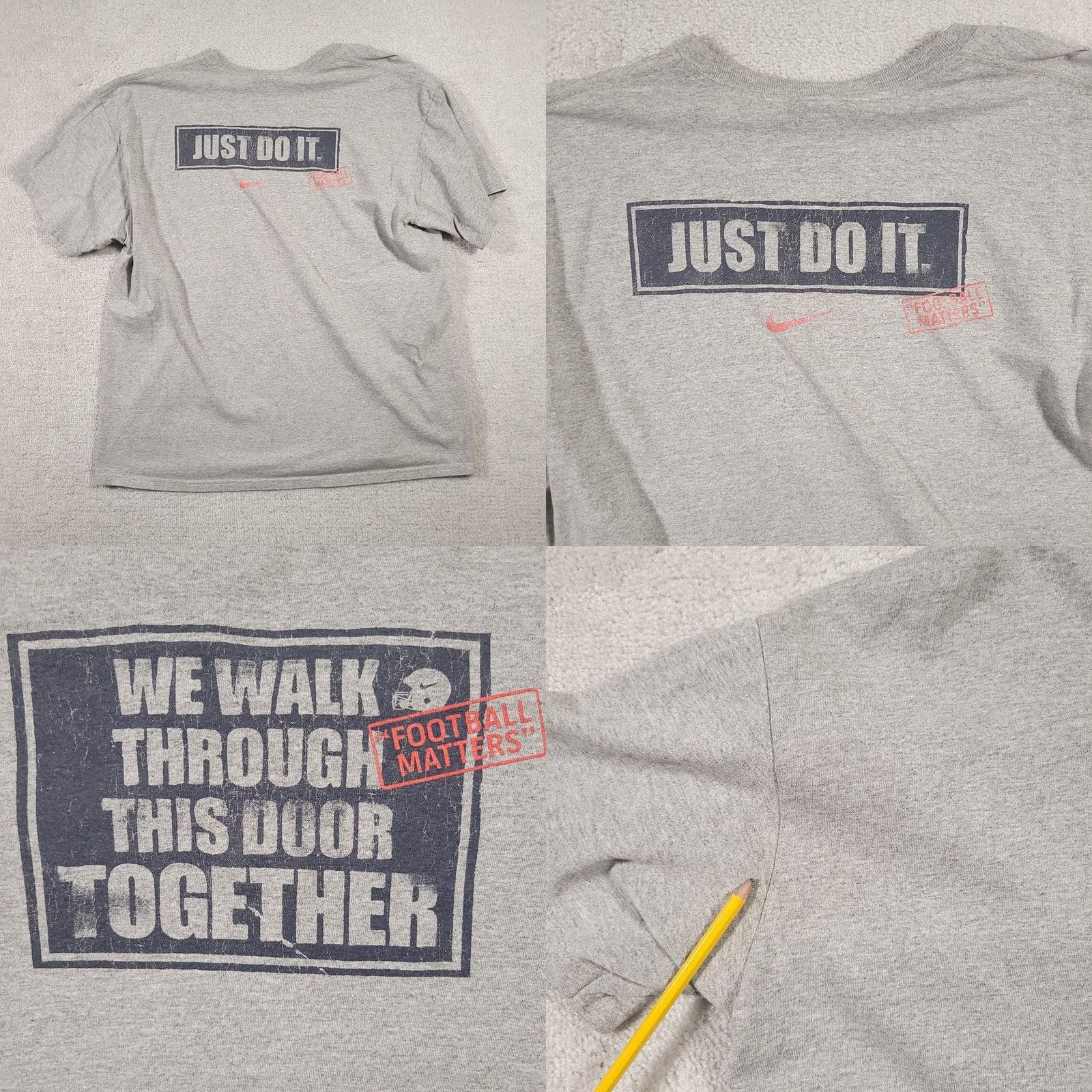 Nike VINTAGE Nike T Shirt Mens XL Gray Football Matters Just Do It Graphic Double Sided Shirt Mens XL Gray Nike Just Do It Football Matters 90s Logo Sports Size US XL / EU 56 / 4 - 8 Thumbnail