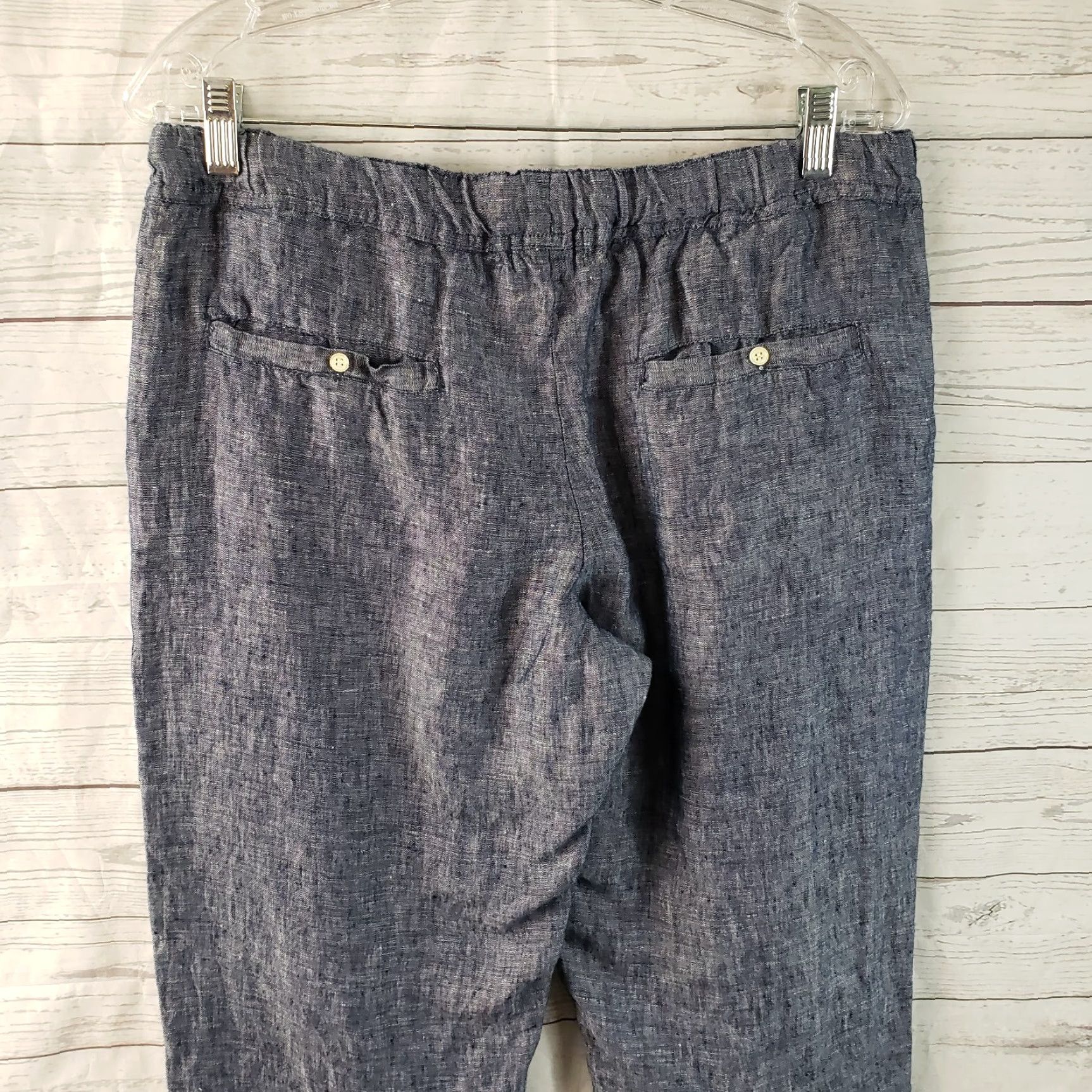 Vintage Allen Allen Womens Cropped Linen Pants M Blue Cuffed Drawstring Size 32" / US 10 / IT 46 - 4 Thumbnail