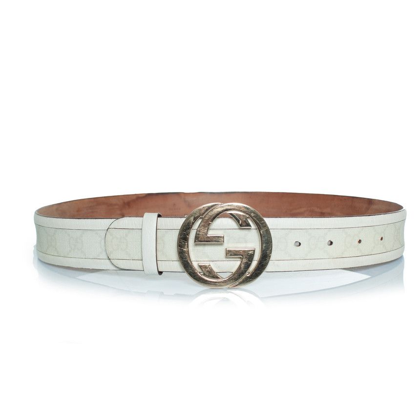 Gucci Gucci, monogram canvas and leather GG buckle belt Size ONE SIZE - 1 Thumbnail